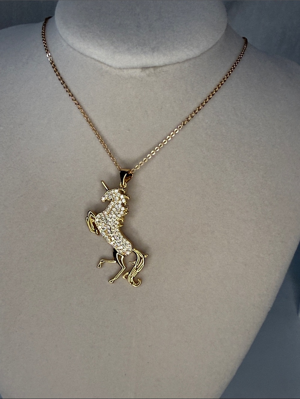 Gold Unicorn Pendant Necklace with Crystal Accents